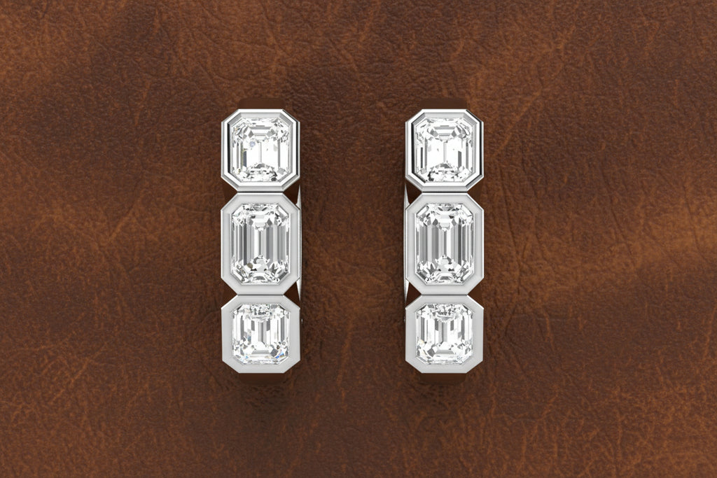 3 Stone Emerald Cut Hoop Earrings