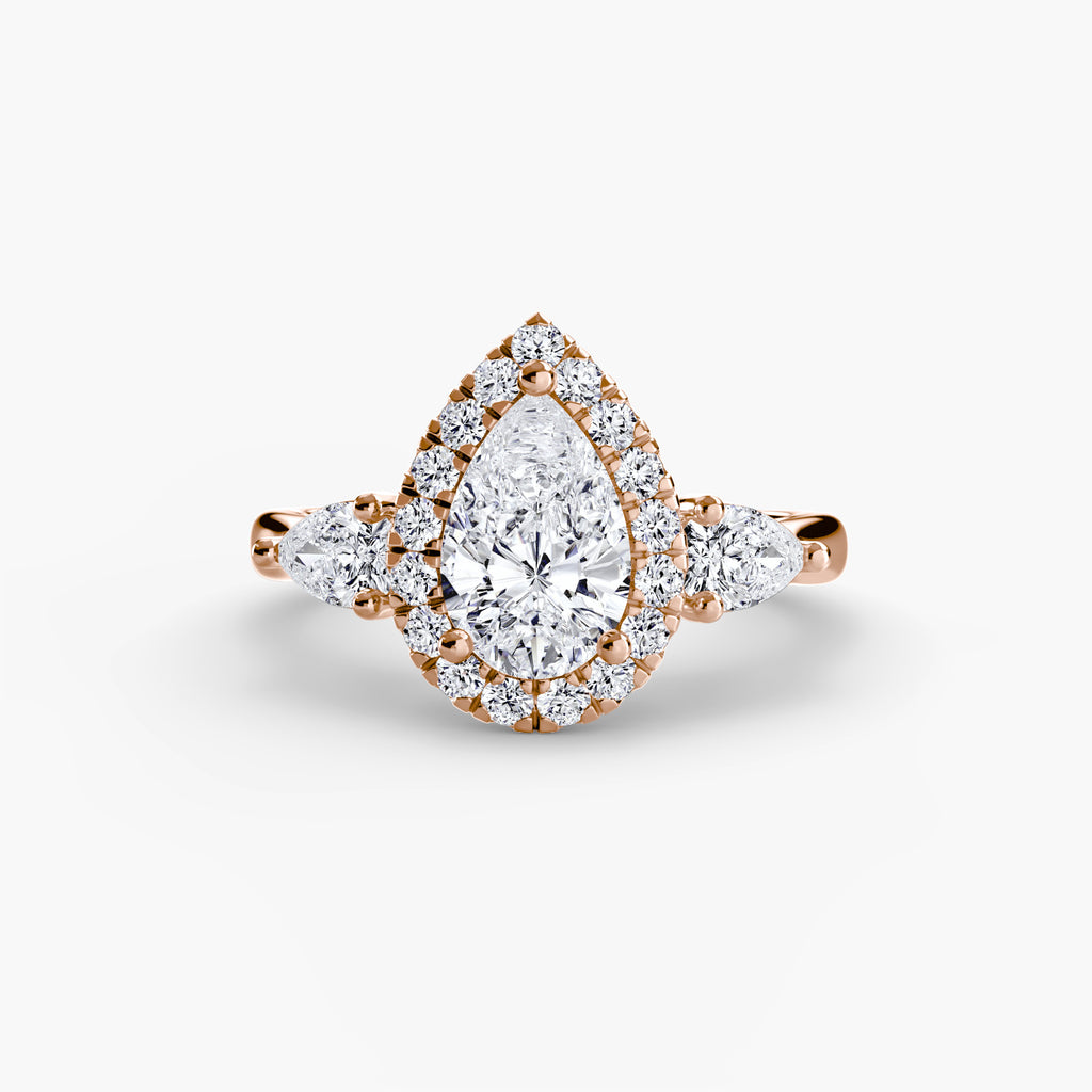 Halo Triple Pear Diamond Ring