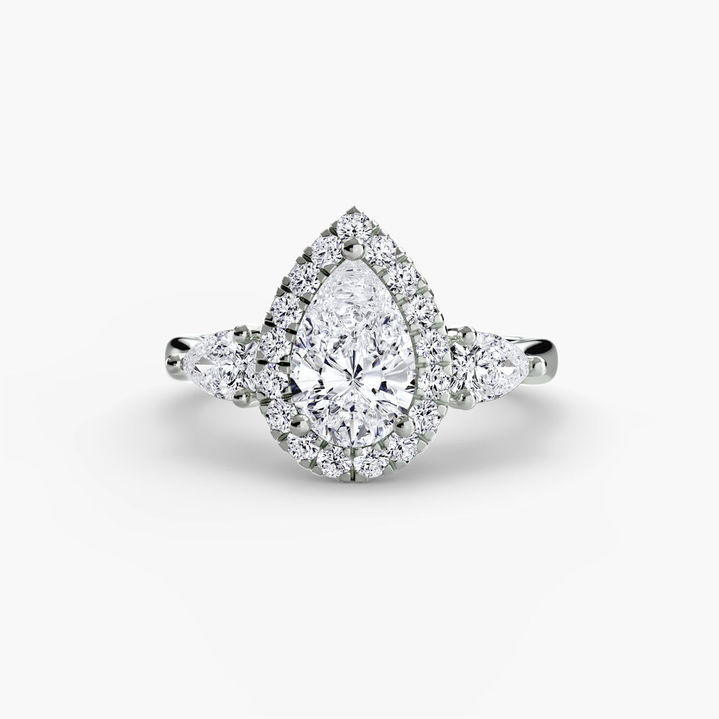 Halo Triple Pear Diamond Ring