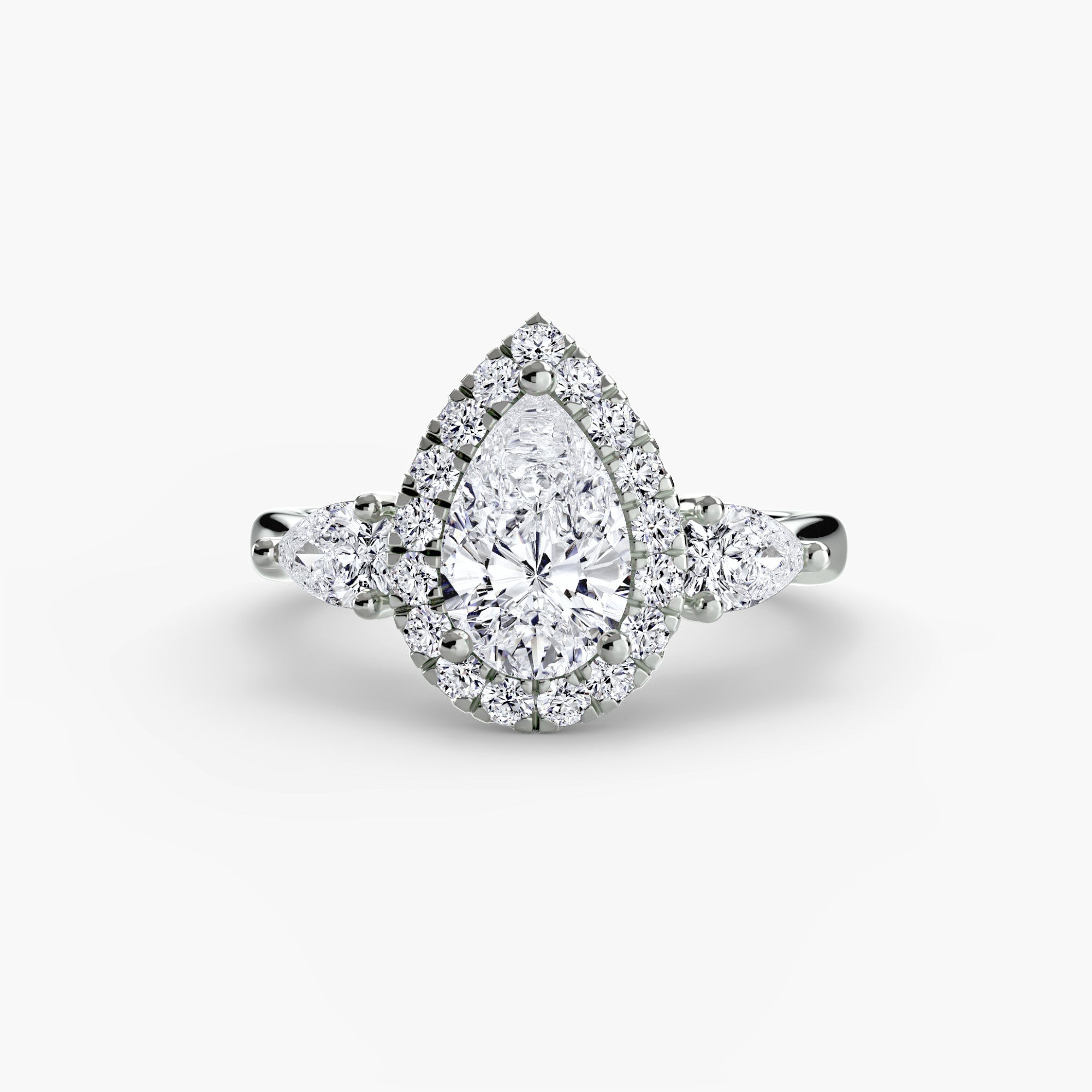 Halo Triple Pear Diamond Ring