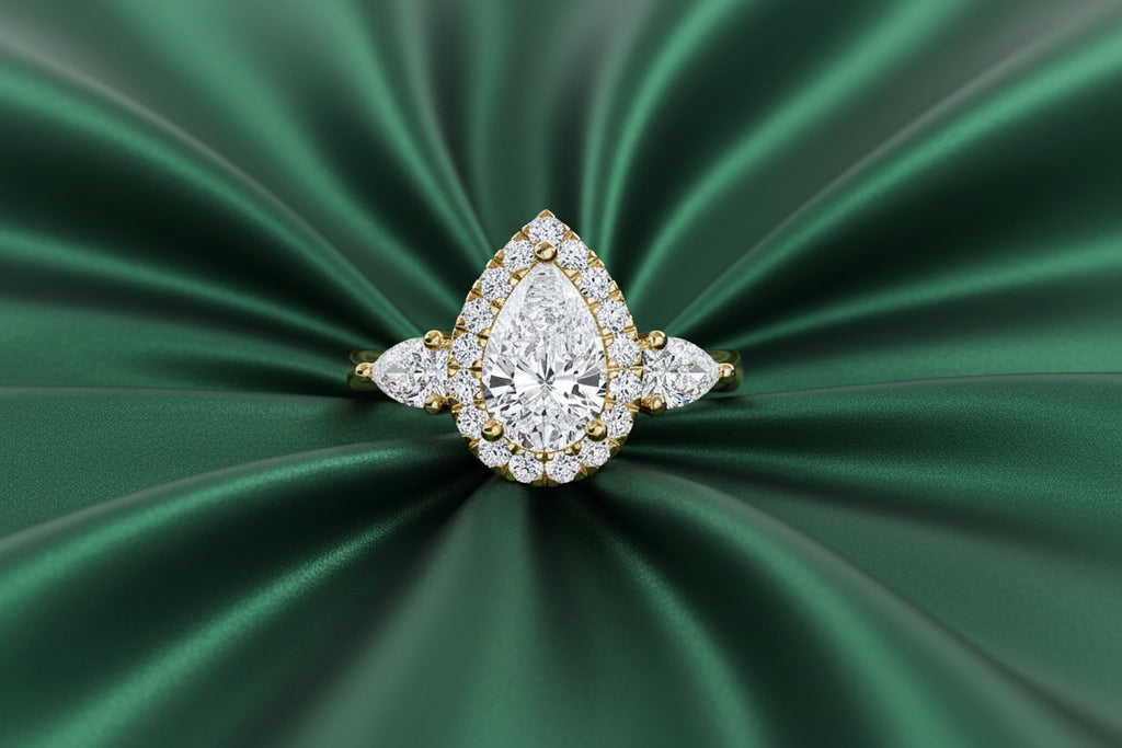 Halo Triple Pear Diamond Ring