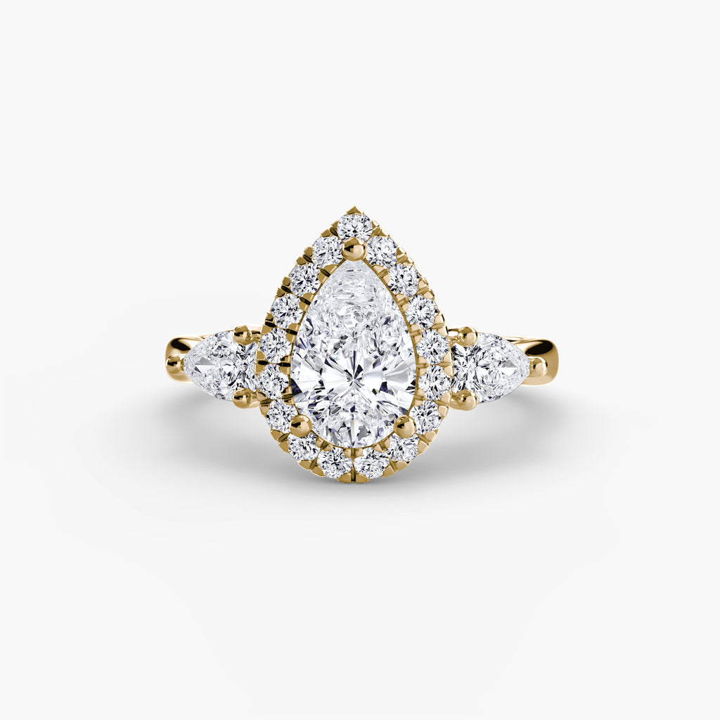 Halo Triple Pear Diamond Ring
