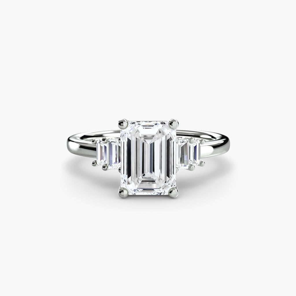 Step Cut Baguette Accent Diamond Ring