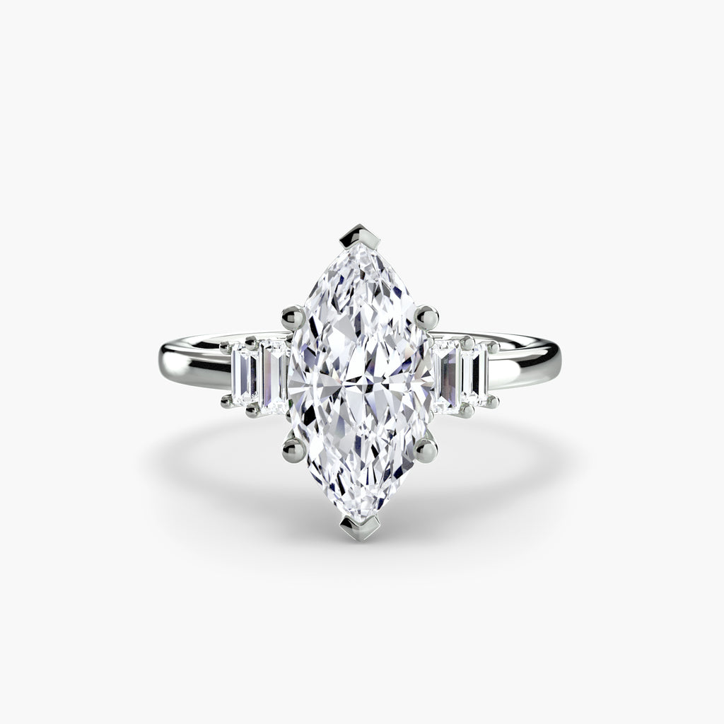 Step Cut Baguette Accent Diamond Ring