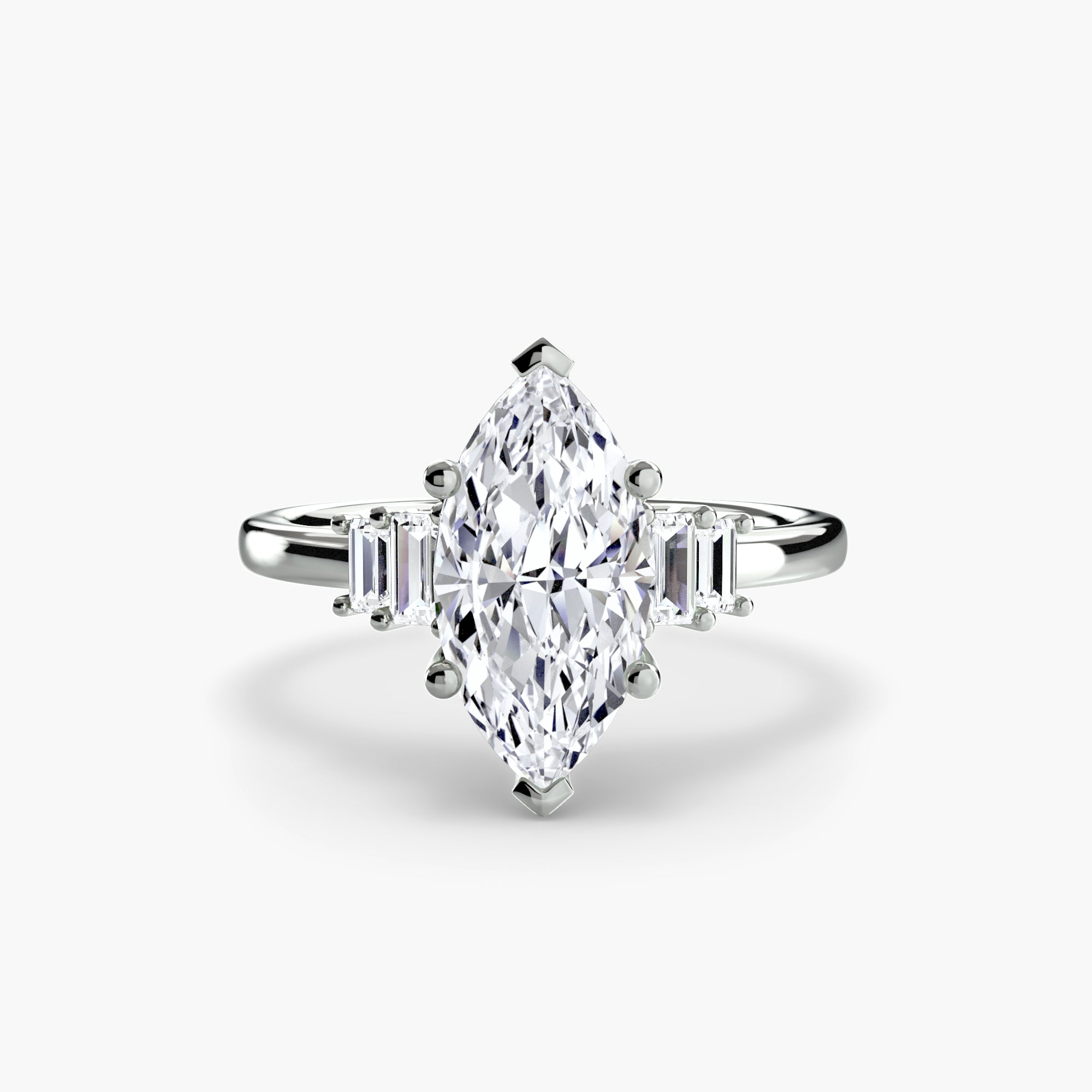 Step Cut Baguette Accent Diamond Ring